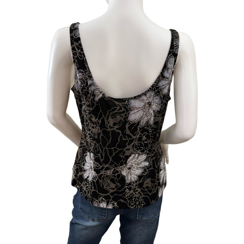 ALEX EVENINGS NWT Black Silver Floral Print Jacket & Tank Set Women's Size L - Picture 6 of 16